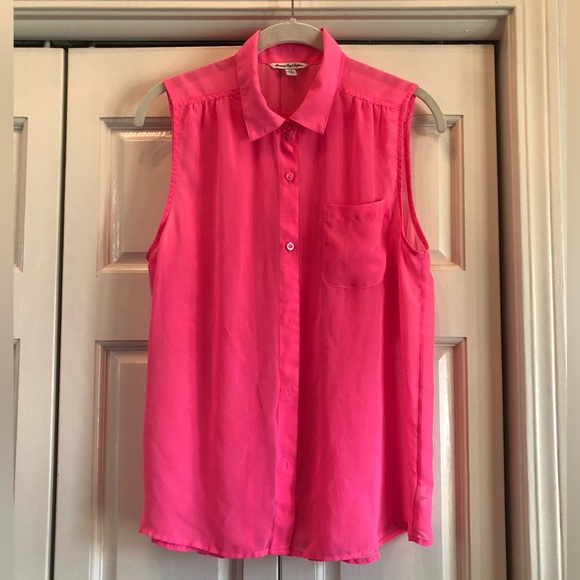 American Eagle Outfitters, pink chiffon sleeveless button up high-low blouse, M - Picture 1 of 8